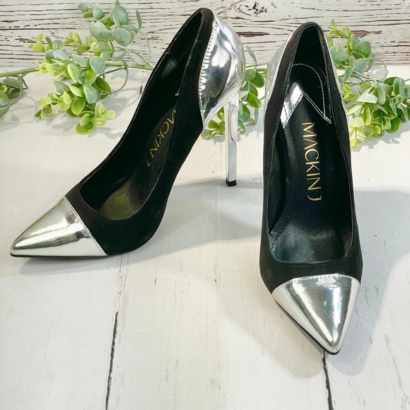 Mackinj Shoes - Mackin J Black And Silver Stilettos Heels Pump Shoe